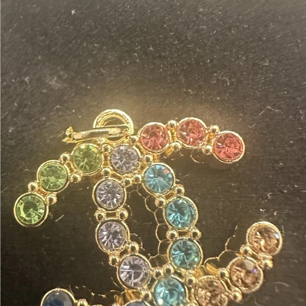 Chanel Stamped Gold Multicolor Crystal Pendant